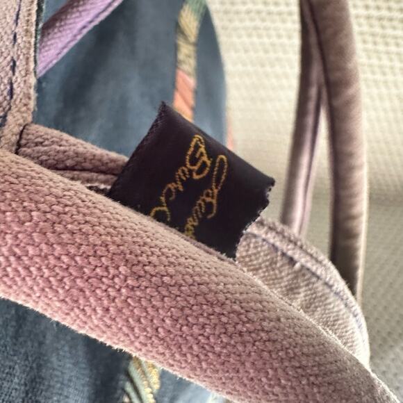 Laurel Burch Blue Denim Purple Drawstring Pull Handpainted Butterfly Backpack - Picture 8 of 13